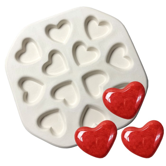 Two Cast-a-Cab Hearts Glass Fusing Mold - Kiln Mold For Fused Glass Art Projects