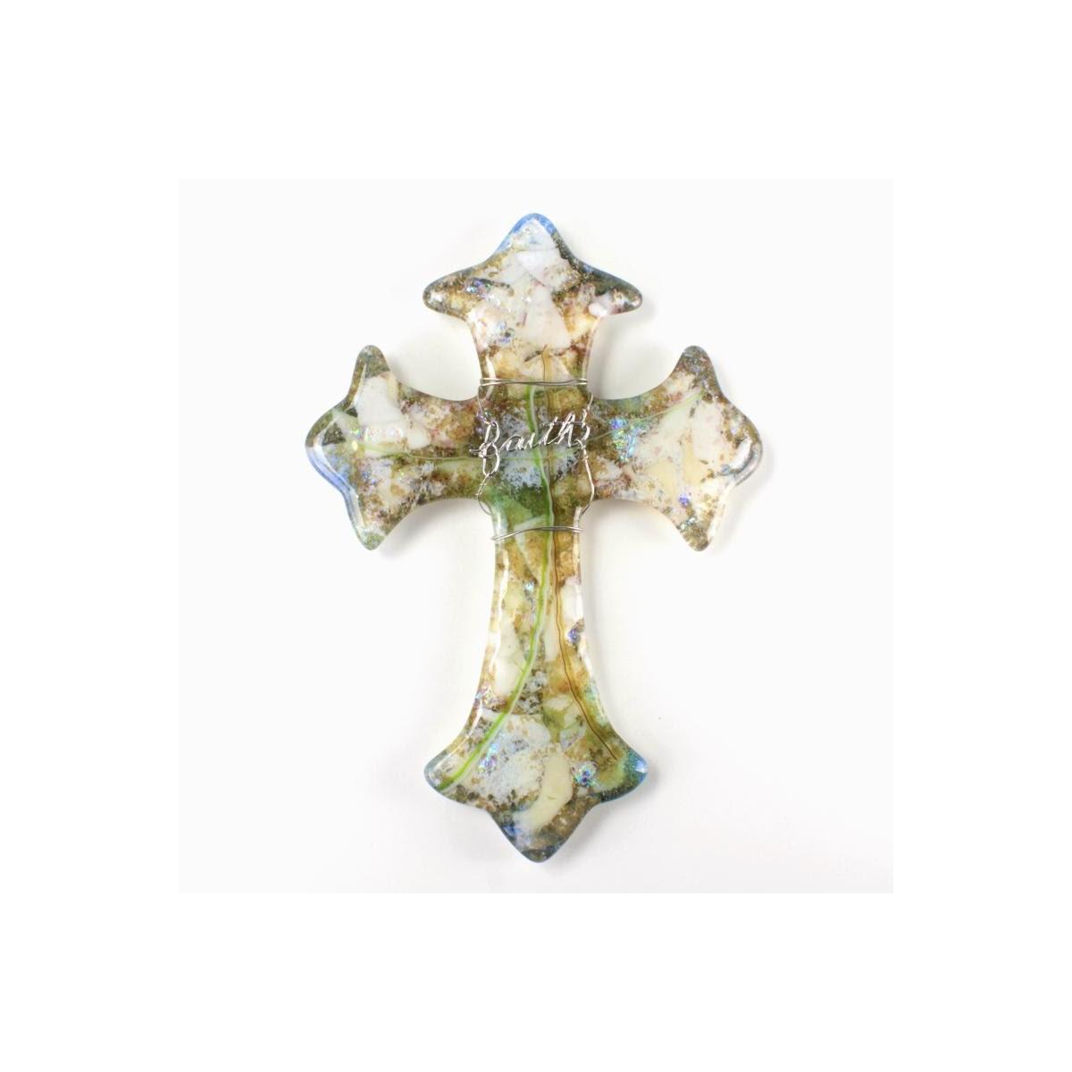 47358Large Cross Mold Rainbow Art Glass
