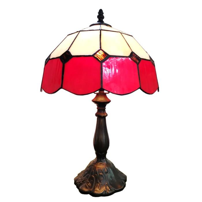 83115-Red Tiffany Stained Glass Shade & Lamp Base