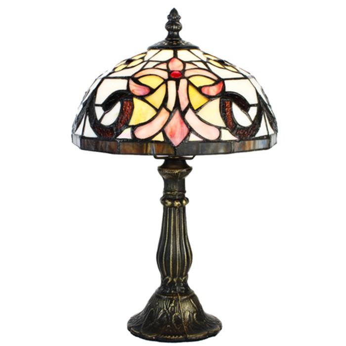 83132 - Pink/Amber Fleur de-Lis Stained Glass Lamp with Satin Bronze ...