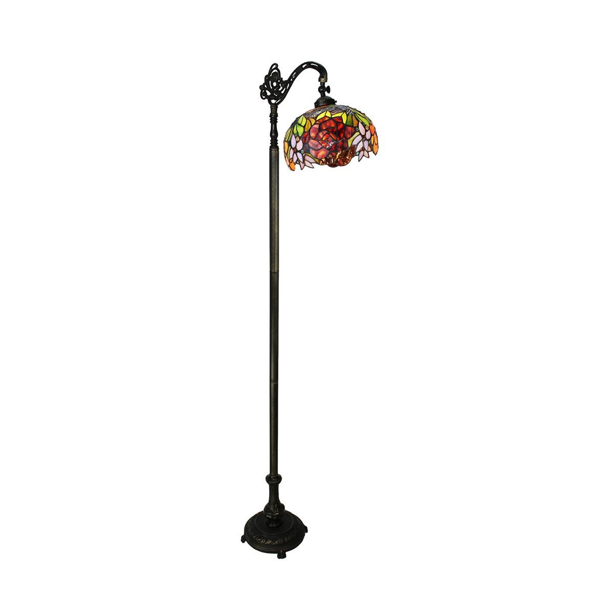 Rose Flower Stained Glass Lamp w/Satin Bronze Finish Base Perfect