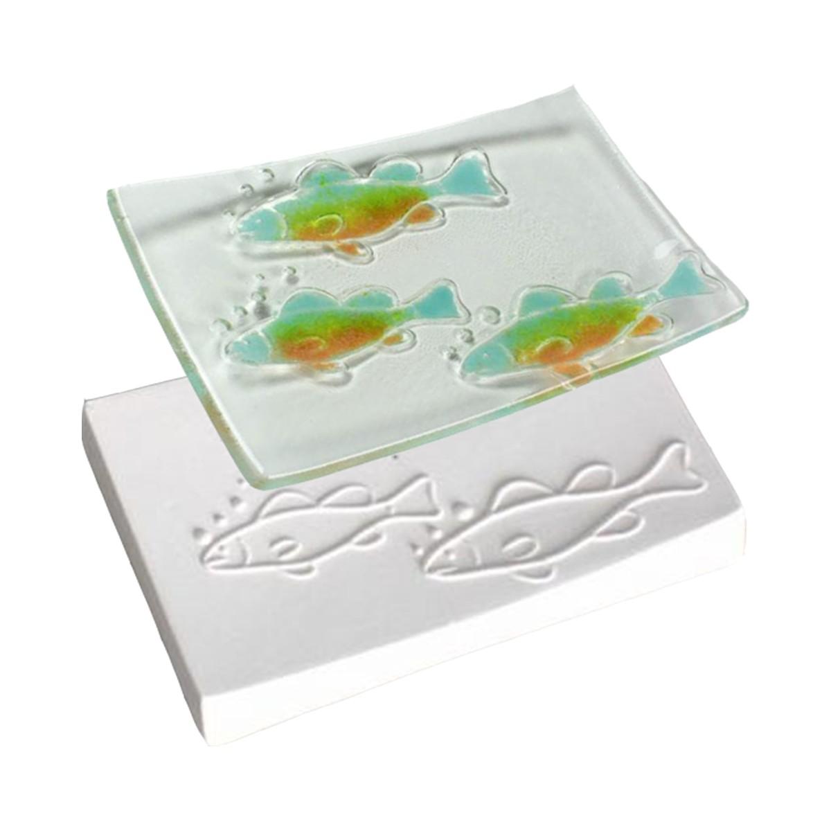47374Fish Texture Soap Dish Mold Rainbow Art Glass